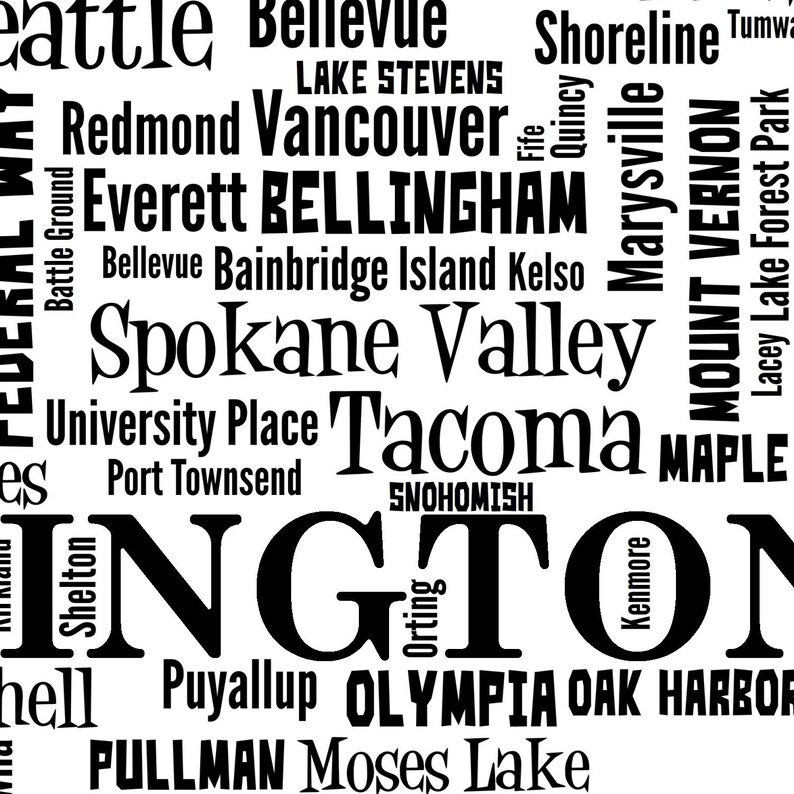 Washington State Typography Map Art Print - Etsy