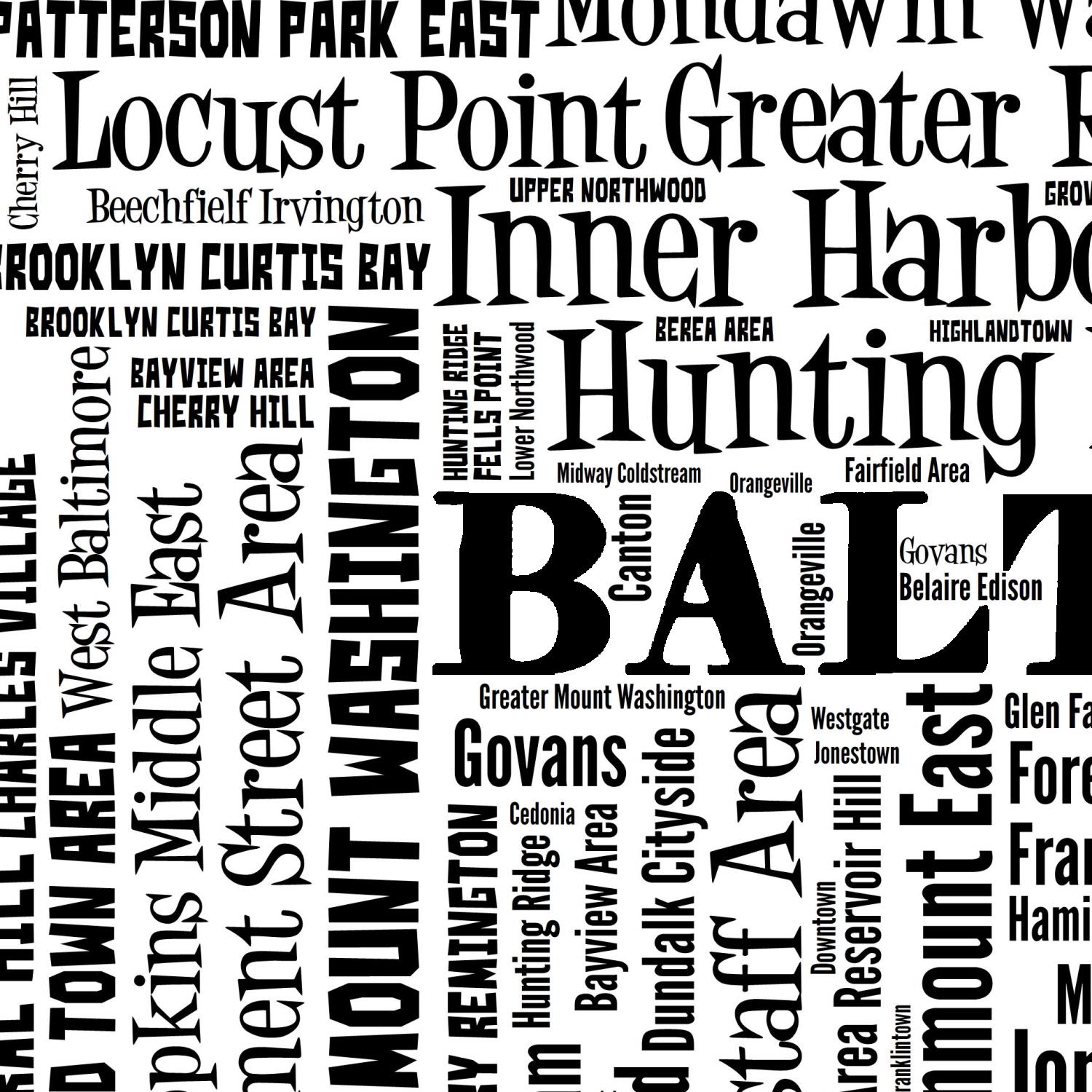 Baltimore Neighborhood Map Typography Art Print - Etsy