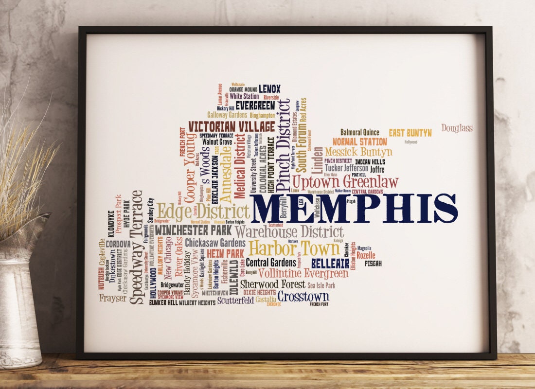 Memphis Map Art Memphis Art Print Memphis Neighborhood Map