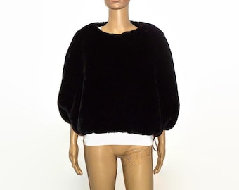 Cape en fausse fourrure noire, taille unique