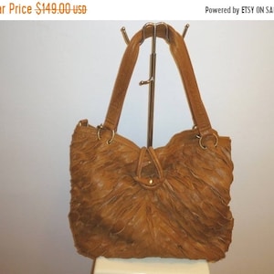 Brown Leather Vintage Large Hobo Bag (Unique Leaf Cut Design)