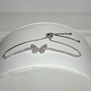Silver Cubic Zirconia Butterfly Slider Bracelet