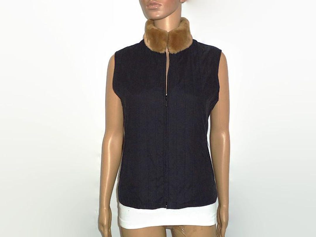 Vintage Navy Blue Vest, Sz S – Fur Collar – Beautiful/unique - Etsy