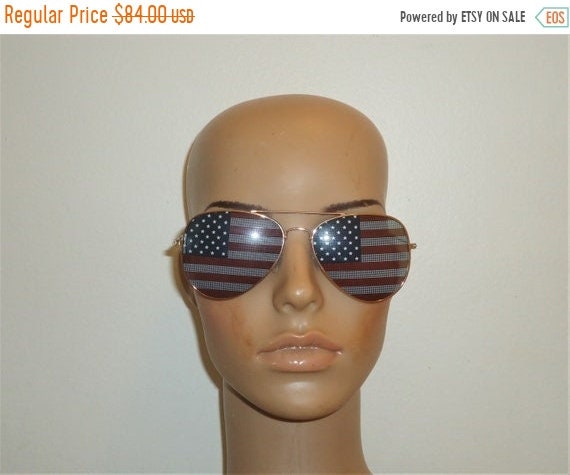Vintage Aviator Sunglasses – American Flag - Beau… - image 1