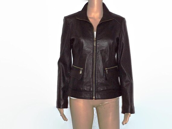 Vintage Black Cole Haan Genuine Leather Jacket, Waist Length  display picture 2