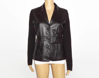 Vintage Black Genuine Leather/Sweater Jacket/Blazer, Sz.S