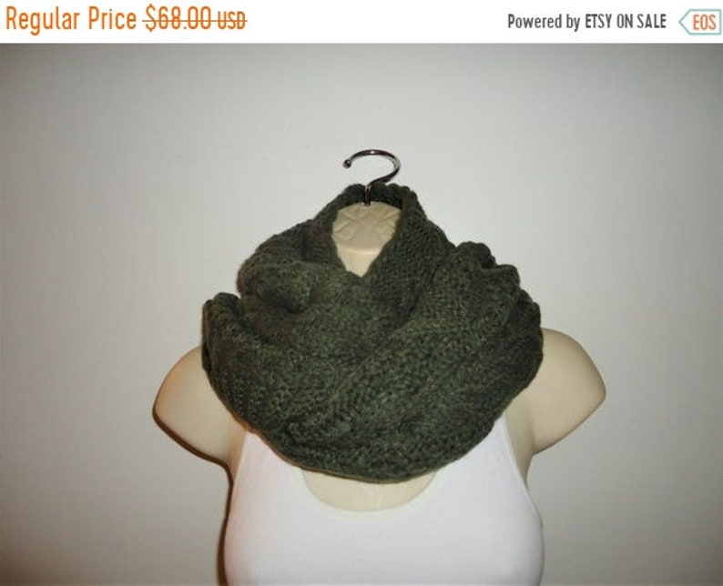 Vintage Green Scarf Cable Knit Scarf Olive Green image 1