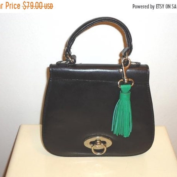 Black Leather Vintage Top Handle Handbag Small