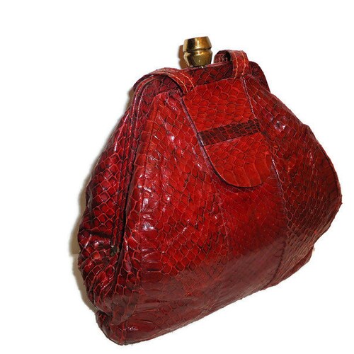 Vintage Genuine Snakeskin Handbag/Baguette Purse - shops Burgundy/Maroon Beautiful