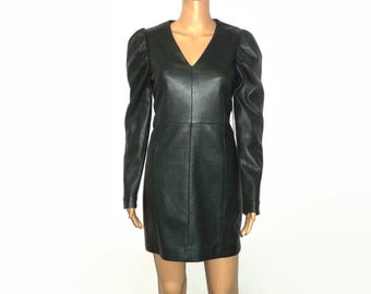 green emerald velvet dress NEW Zara Green Faux Vegan Leather Sleeveless Button V-neck Ruffle Mini –  Brie main image 1