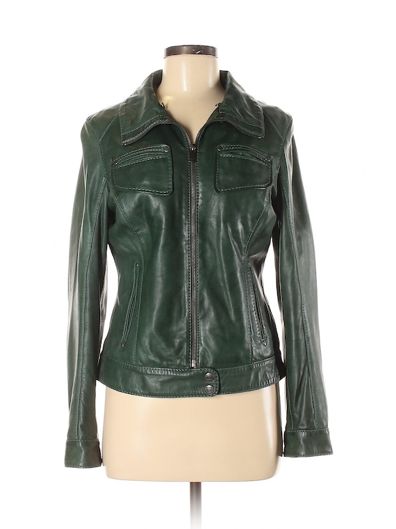 Vintage Green Faux Leather Jacket, Sz. M