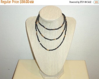 Hematite Black/Gold Beaded Necklace - 22 inch Beaded Necklace - Beaded Strand/Layered Necklace