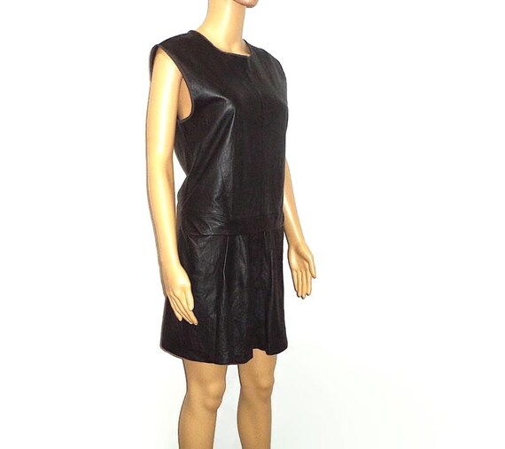 Vtg. Genuine Theory Black Leather Knee length Dress Sz.8 Vtg. Genuine Theory Black Leather Knee length Dress Sz.8