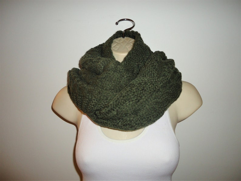Vintage Green Scarf Cable Knit Scarf Olive Green image 4