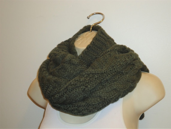 Vintage Green Scarf - Cable Knit Scarf – Olive Gr… - image 2