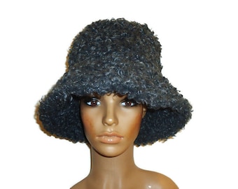 Vintage Smoke Gray Curly Wool Bucket Hat - Beautiful