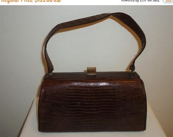 Genuine Lizard Embossed Leather Handbag  Dk. Brown Beautiful!!