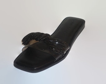 Vintage Black Slide Sandals, Sz.6