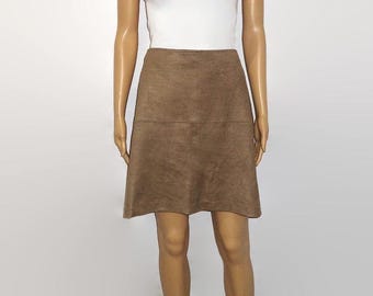 Vintage Brown/Chestnut Suede Above The Knee Skirt, Sz.6 | A-Line Skirt