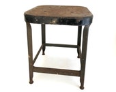 Metal Stool - Vintage Lyon Metal Products ,Inc. Army Green Industrial Short Stool - Army Green Metal Stool - Steampunk Stool - Small Stool