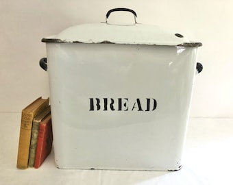 Enamel XL Bread Canister - Vintage Enamelware Bread Very Large Bin Box - Country Kitchen - Kitchen Decor - Enamel Collectible - Prop