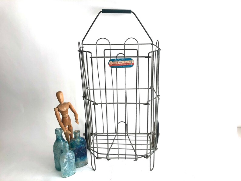Wire Shopping Basket on Wheels Vintage Small Child Size Etsy
