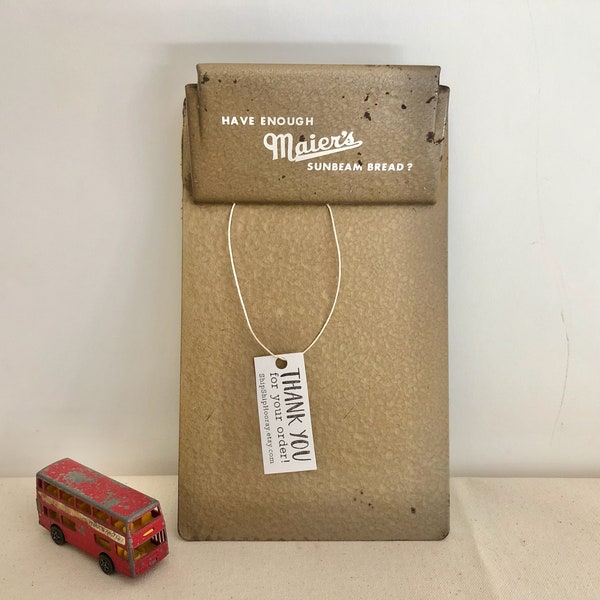 Vintage Maier's Bread Metal Clipboard - Small Heavy Metal Advertising Clipboard - Repurpose Clip Board - Sunbeam Bread