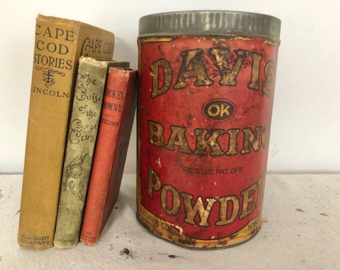 Davis Baking Powder Tin With Paper Label Vintage Large Size Baking