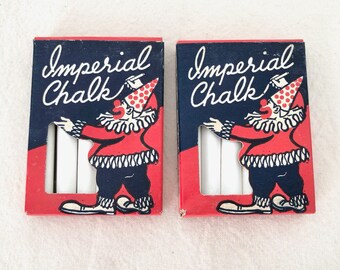 Chalk Box - Vintage Imperial Chalk Cardboard with Image of a Clown Lot of 2 - New Old Stock Chalk Boxes //LN4