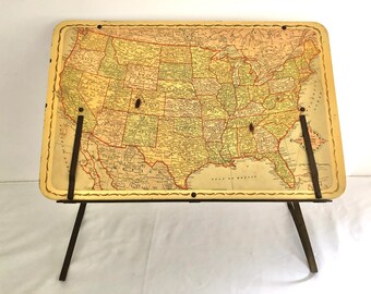 Vintage Map Ponten Reading Stand - Vintage Metal USA Replogle Globes Rand McNally Stand - Adjustible Book Stand - Collectible Globe Decor