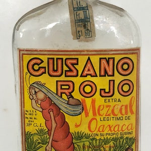 Gusano Rojo Extra Mezcal Flask Bottle - Vintage Mezcal Bottle