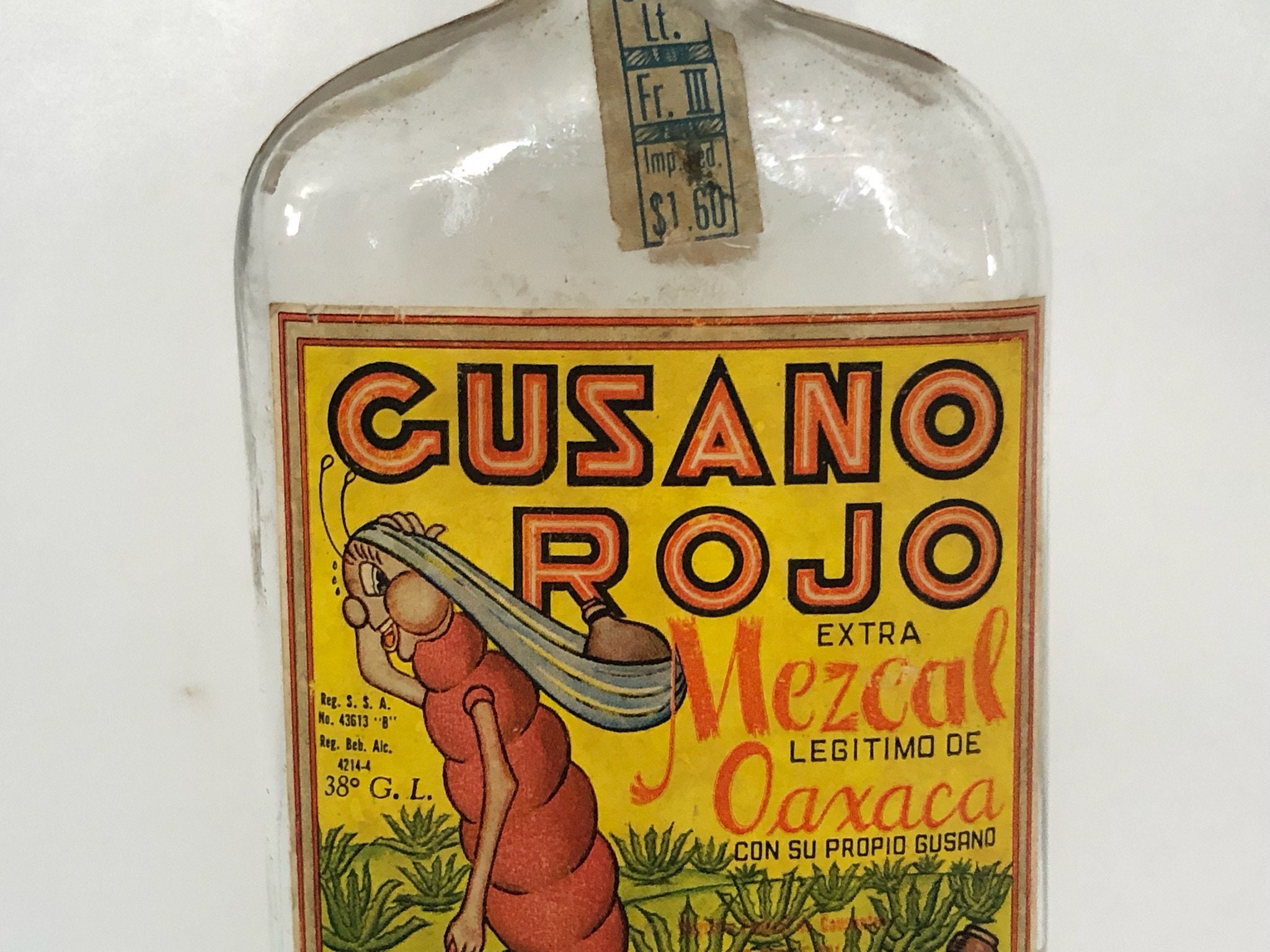 Gusano Rojo Extra Mezcal Flask Bottle - Vintage Mezcal Bottle