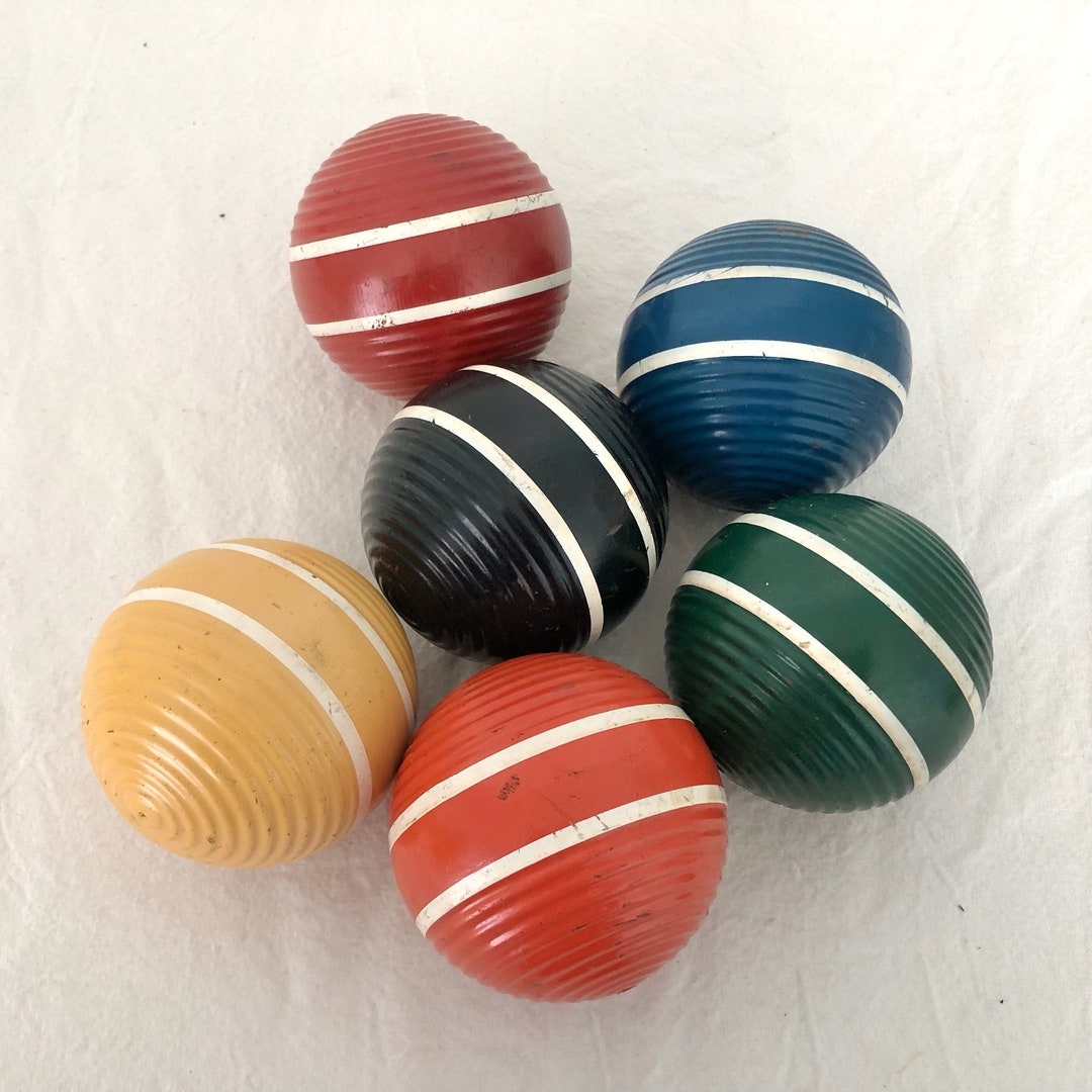 Vintage Wood Croquet Balls Lot of 6 Ribbed With White Stripes Balls