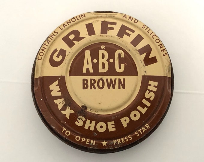 Griffin ABC Shoe Wax Tin Vintage Brown Shoe Polish Tin Advertising Tin