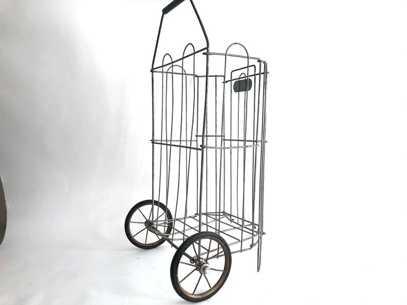 Wire Shopping Basket on Wheels Vintage Small Child Size Etsy