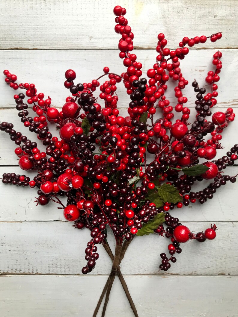 Red Berries Flower Stem For Christmas DecoratingSpray For Etsy