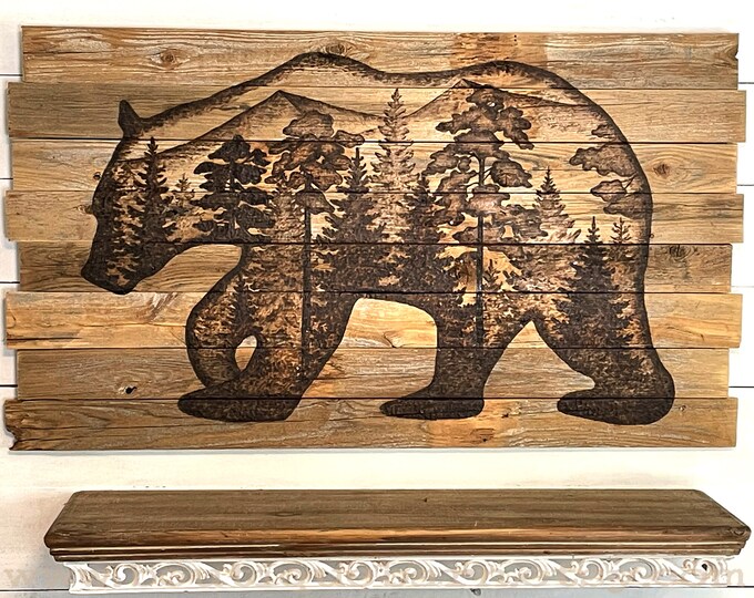 Wood Bear Wall Art Pine Forest Wall Art Black Bear Etsy