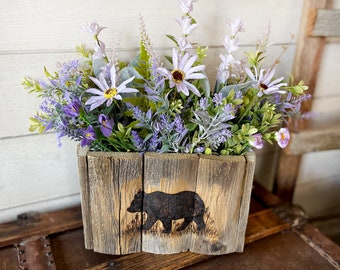 Faux Flower Arrangement, Bear Decor For Cabin, Rustic Centerpiece Dining Table, Bear Decor, Boho Flowers, Flower Arrangement Boxes
