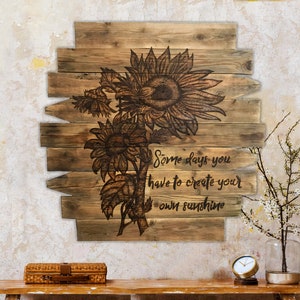 Large Sunflower Wall Art, Sunflower Boho Wall Hanging, Create Your Own Sunshine, Natural Wood hanging