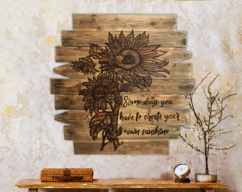 Large Sunflower Wall Art, Sunflower Boho Wall Hanging, Create Your Own Sunshine, Natural Wood hanging