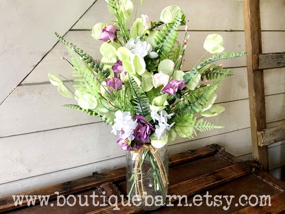 Fake Flower Bouquet, Wildflowers For Vase, Boho Flower Stems, Rustic Centerpiece Arrangement For Kitchen Table
