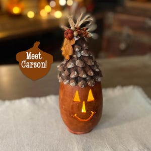 Zucca autunnale, decorazione di zucca di Halloween con candela, decorazione rustica da tavola autunnale, decorazione ispirata alla natura, regalo unico di zucca da collezione autunnale