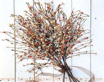 Fall Berry Stems For Vase, Pip Berry Branch Decor, Rustic Buffet Centerpiece, Flower Arrangement Supplies