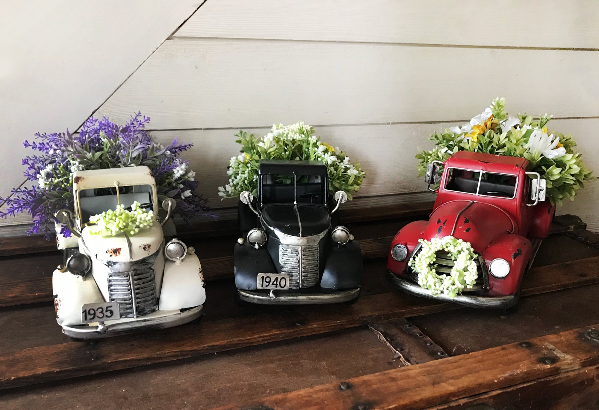 Red Truck Flower Arrangement Antique Truck Rustic | Etsy