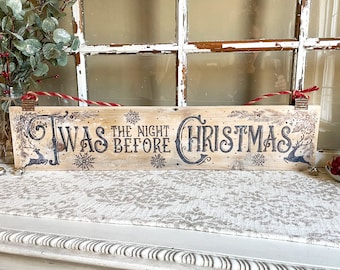 Handmade Rustic Christmas Sign, Reindeer Decoration, Twas The Night Before Christmas, Reclaimed Wood Sign, Mantle Decor
