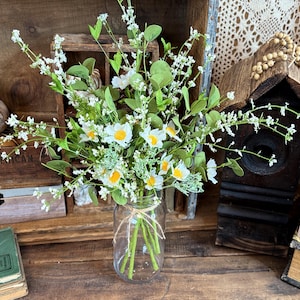 Faux Flowers For Vase Or Jar, Wildflower Bouquet, Flower Arrangement Gift For Mom, Rustic Table Dasiy Centerpiece, Farmhouse Flowers