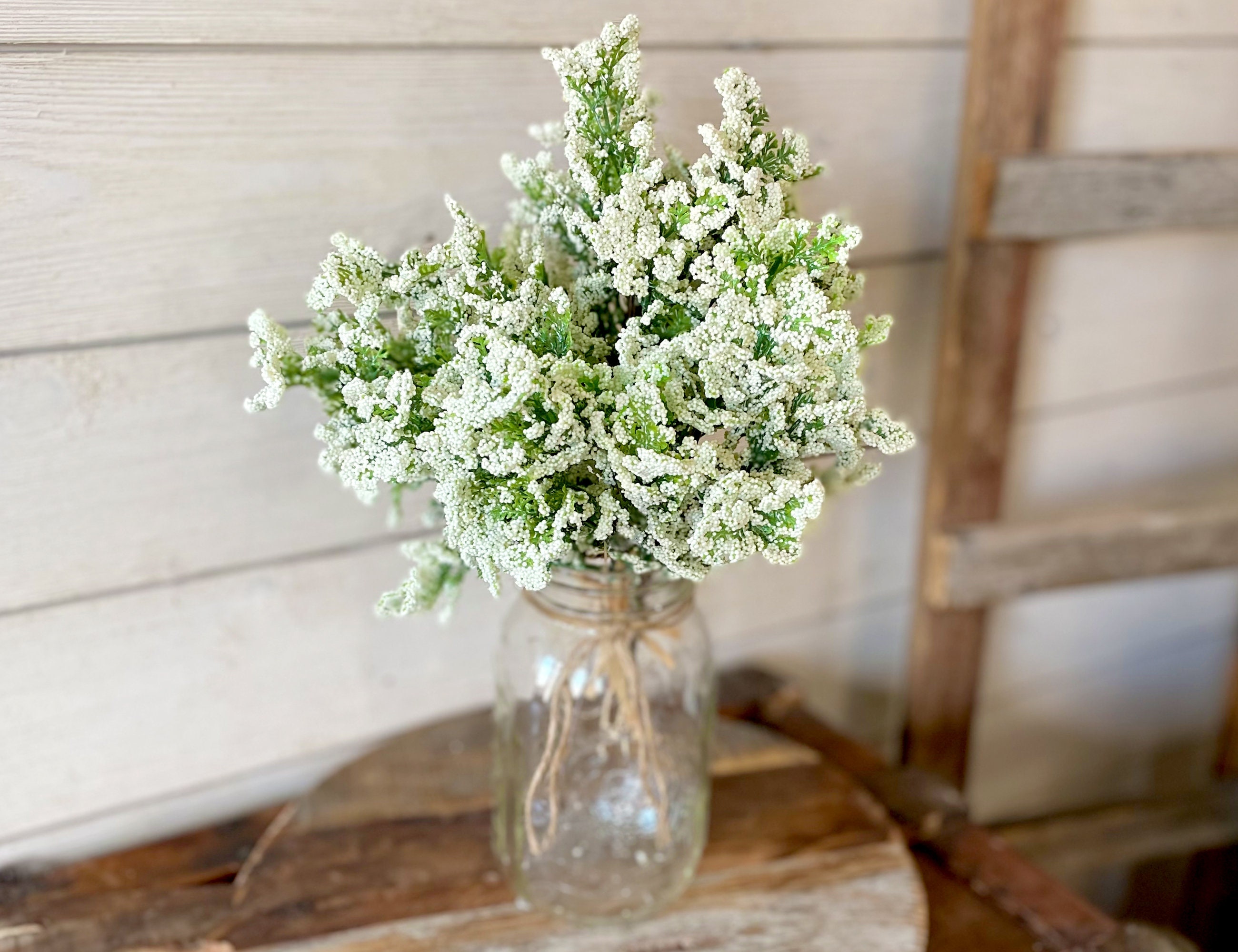 Faux Baby's Breath Wildflower Spray, Short Fake Flowers, Neutral