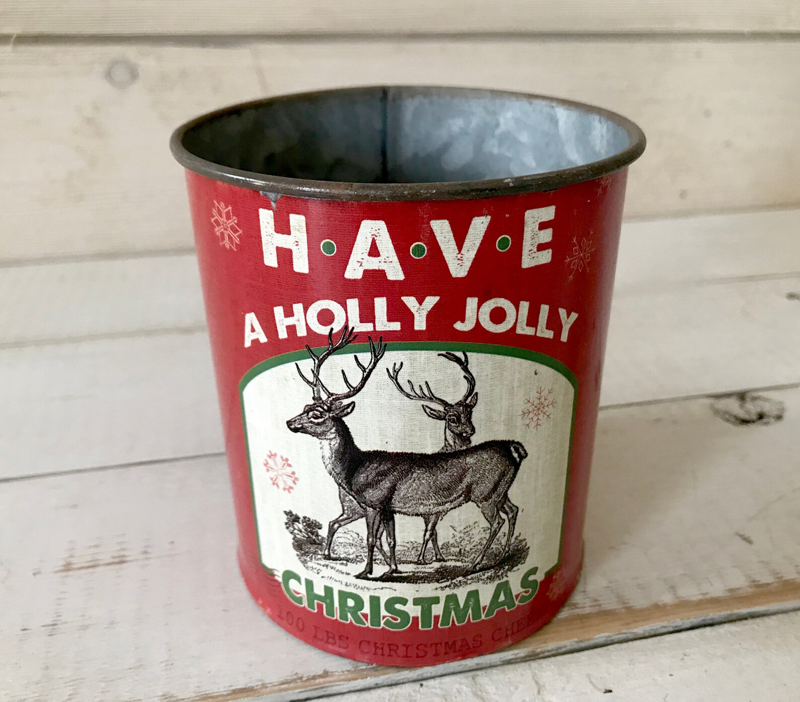 Christmas Tin Can With Reindeer Christmas Cans Metal Cup Etsy