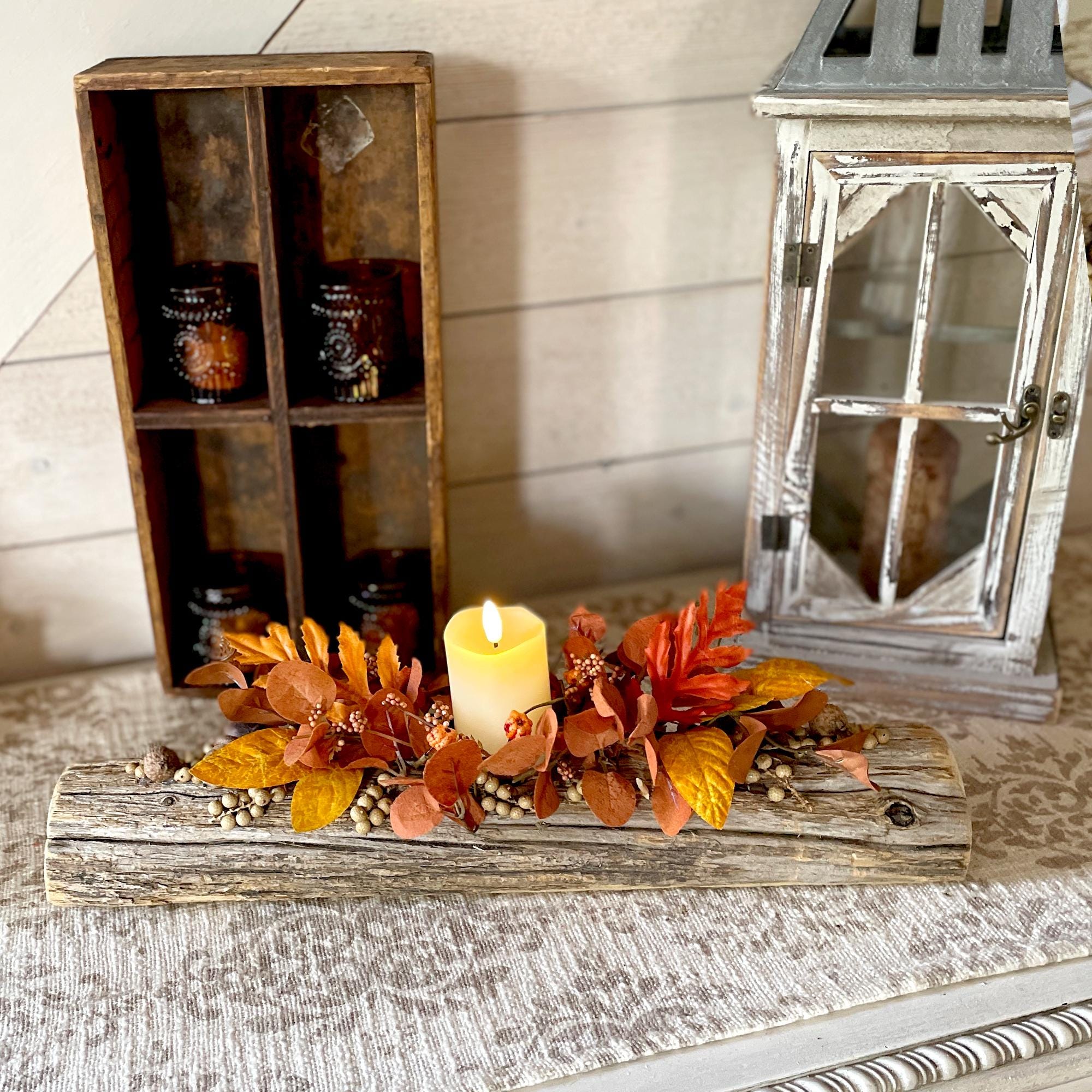 Yule Log Candle Holder, Fall Candle Centerpiece, Candle Riser, Fall ...
