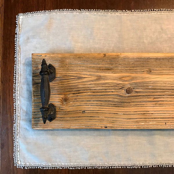 Barn Wood Tray Rustic Farmhouse Dining Room Reclaimed Wood Decor Woodland Home Table Runner Mail Organizer Iron Handle Kitchen Decoration